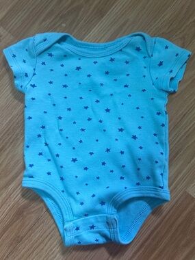 Blue Star-Print Short Sleeve Baby Bodysuit